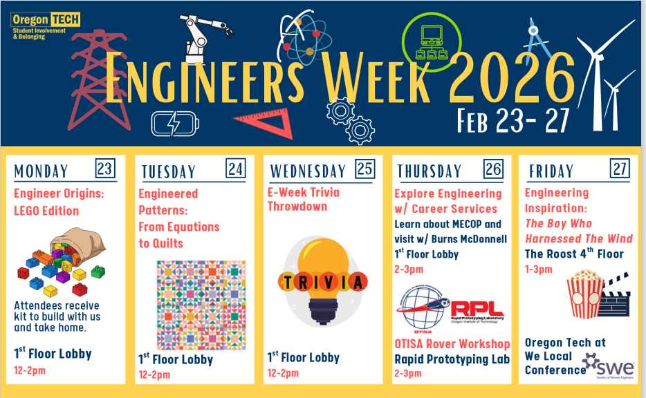Image of the week calendar for Engineer Week at Portland Metro Campus 